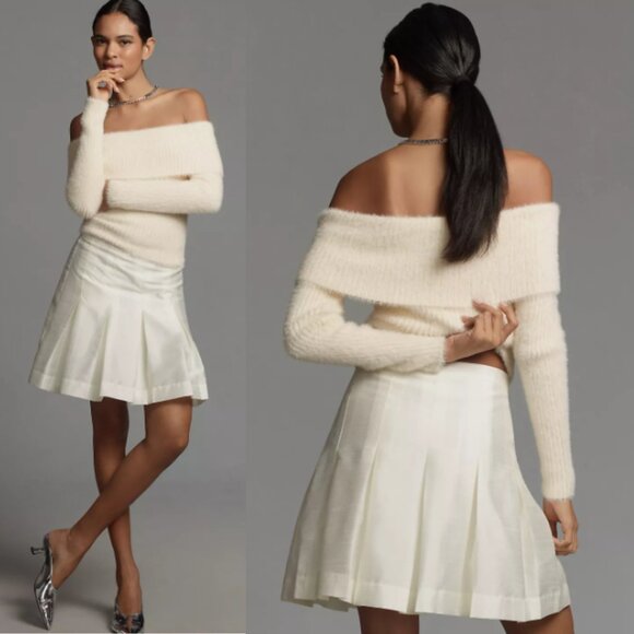 Anthropologie Maeve Pleated Taffeta Mini Skirt NWT in White 12 - Picture 1 of 12